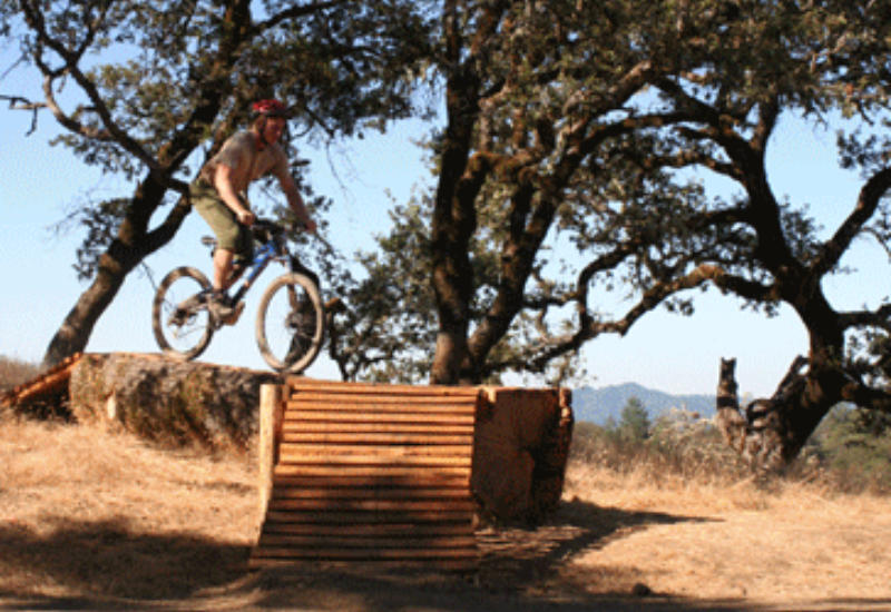 Mountain biker riding the skills test track.