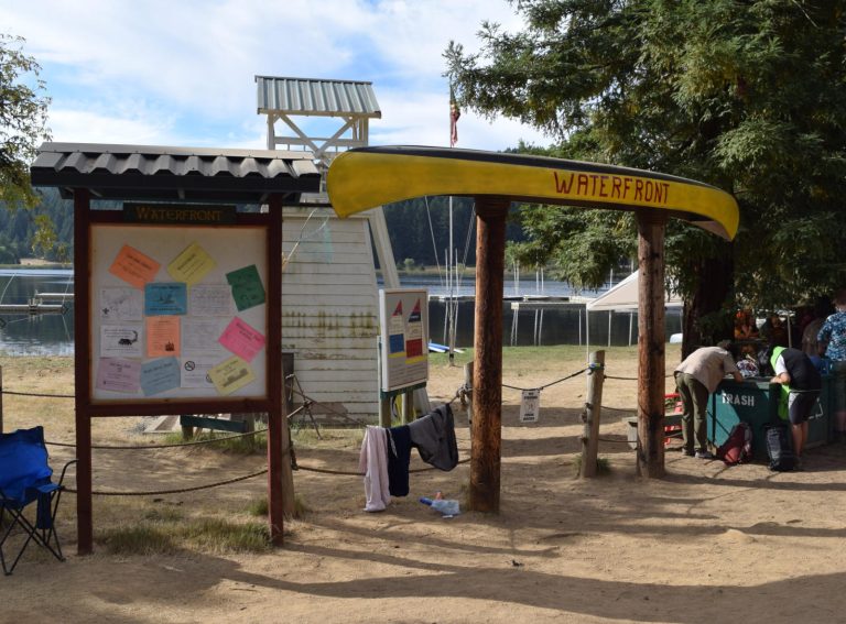 Entrance to the Waterfront program area with canoe archway.