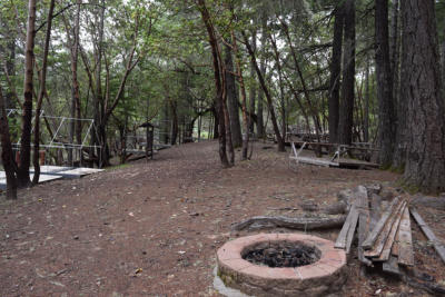 Big Dipper campsite fire ring looking through site towards Sleepy Hollow