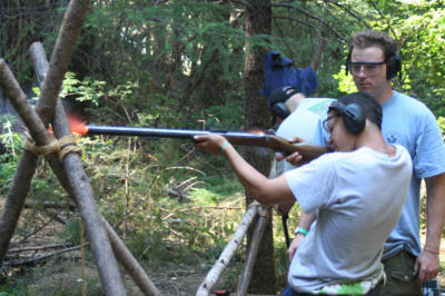 Scout firing black powder at O'Riley's Outpost.